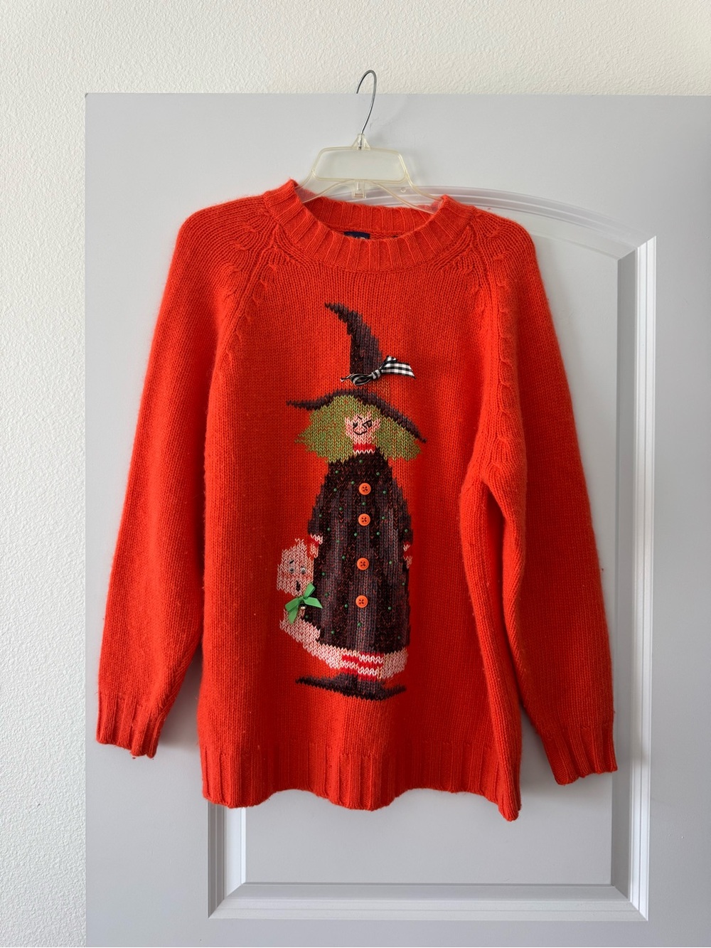 Vintage GAP Orange Witch Halloween Lambswool Angora Sweater Size S
